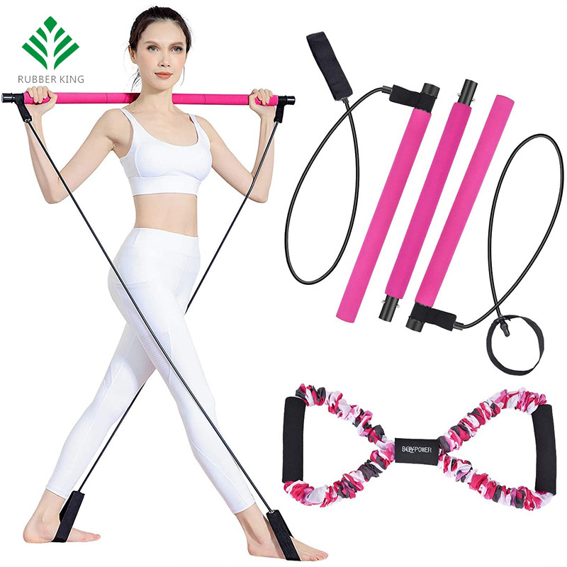 Ensemble de barres Pilates, Portable Yoga Exercice Pilate Stick avec une boucle de pied de bande de résistance, équipement de fitness